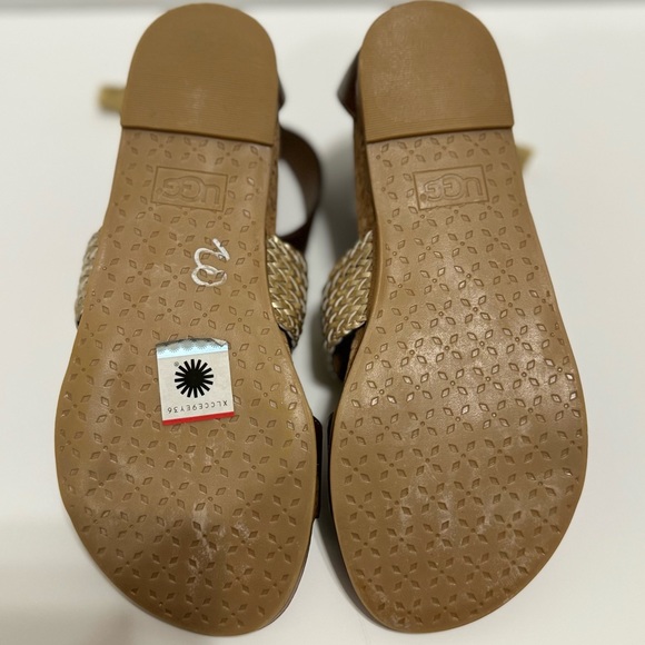 UGG “Mirabel” Metallic Leather Woven Ankle Strap Tassel Sandals NWOT/NWOB - Picture 8 of 10